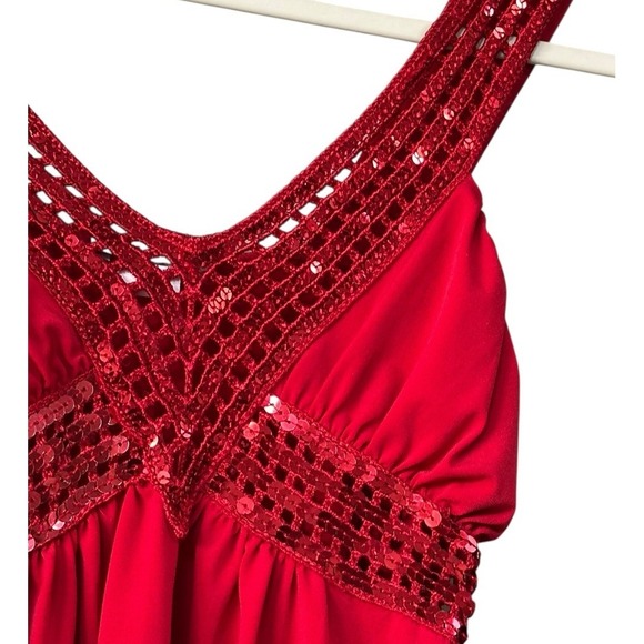 Vtg Body Central Y2K Babydoll Tank Top Crochet Sequins Empire Waist Red Large‎ - Picture 4 of 5